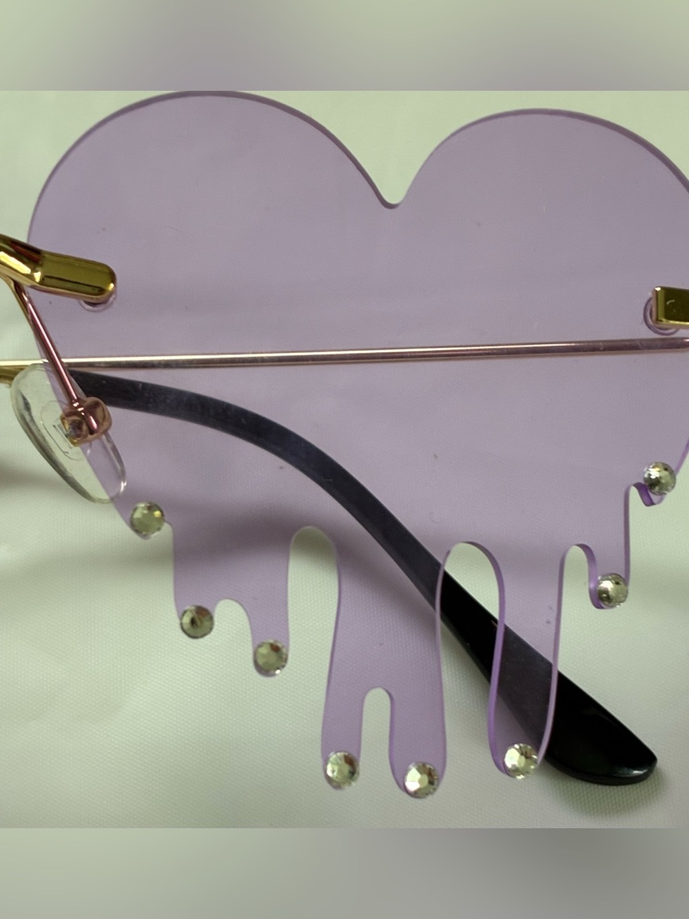 PURPLE DRIPPING HEART SUNGLASSES RIMLESS RHINESTONES - Picture 5 of 5